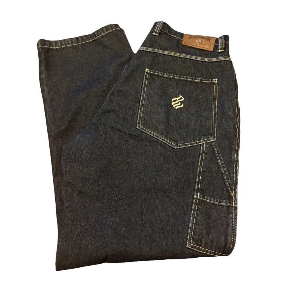 VTG Rocawear Carpenter Blue Jeans Baggy Wide Men's 90s Size 35x33 *Read